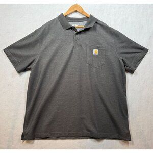 Carhartt Polo Shirt Loose Fit Short Sleeved Charcoal Gray Workwear Logo Mens 2XL
